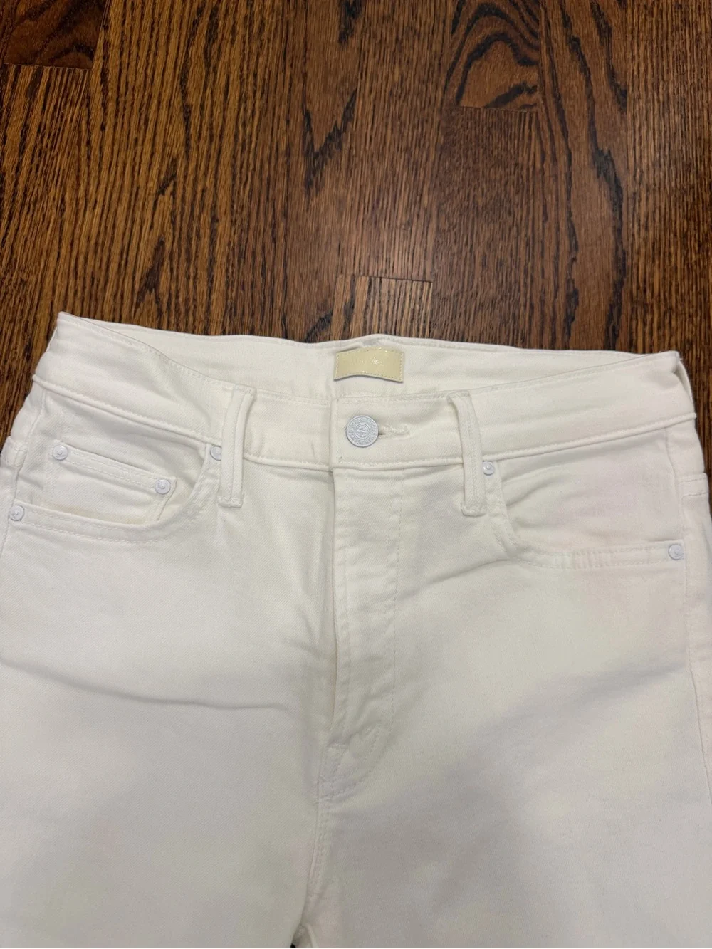 MOTHER White Straight-Leg Jeans with Raw Hem